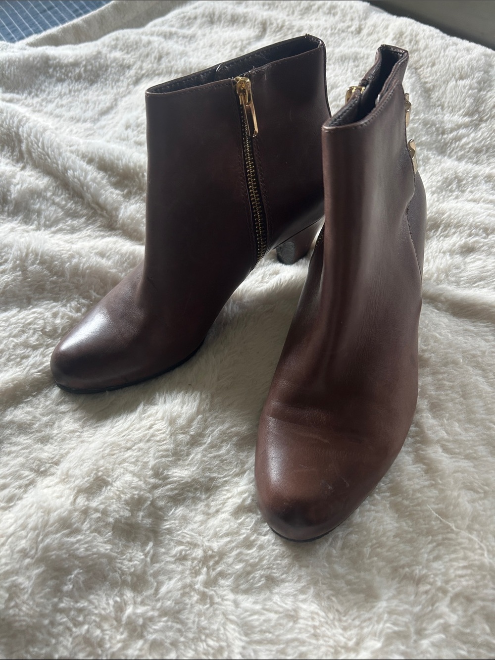 Sam Edelman Dark Brown Leather Ankle Booties with Side Zips
